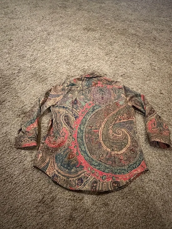 Lauren Ralph Lauren Paisley Colorful 100% Cotton Button Front Top Size Medium - Picture 9 of 9